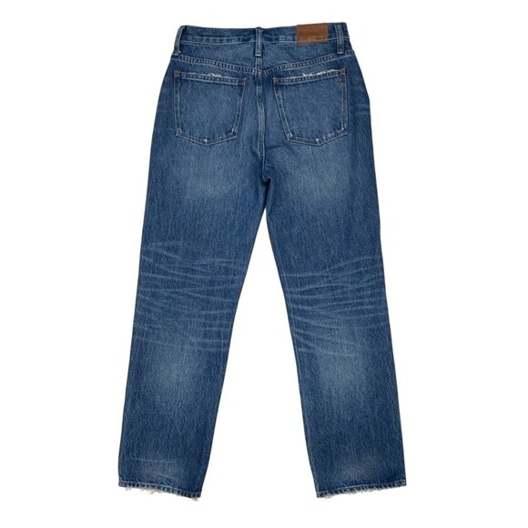 Madewell Classic Straight Jeans 26 Jade Wash Knee Rip Edition High Rise Cropped - Picture 11 of 12